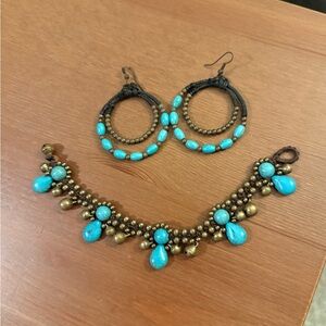 Turquoise and Jewelry Set (Bracelet and a pair of Earrings)
